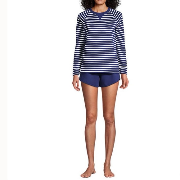 LANDSEND Women's Plus Waffle Pajama Set Long Sleeve T-Shirt and Shorts Cotton - Picture 2 of 5